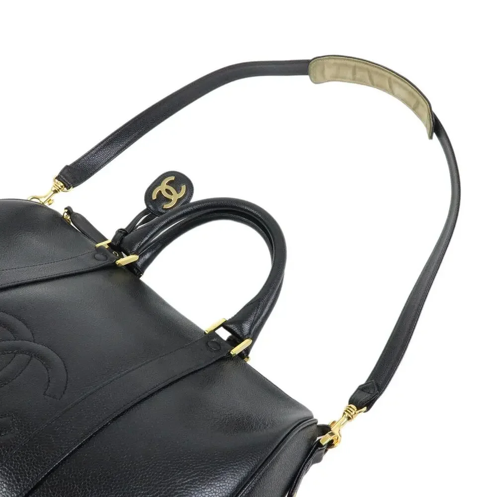 Chanel Coco Mark Caviar Leather Handbag Black